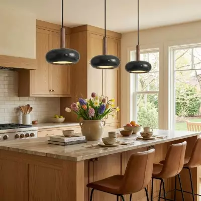 Carver Retro LED Travertine 3 Light Pendant Light