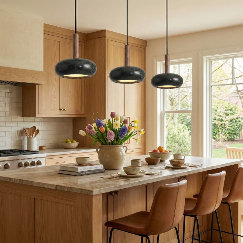 Carver Retro LED Travertine 3 Light Pendant Light