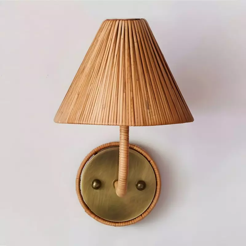Calmyn Natural Woven Rattan Cone Wall Sconce
