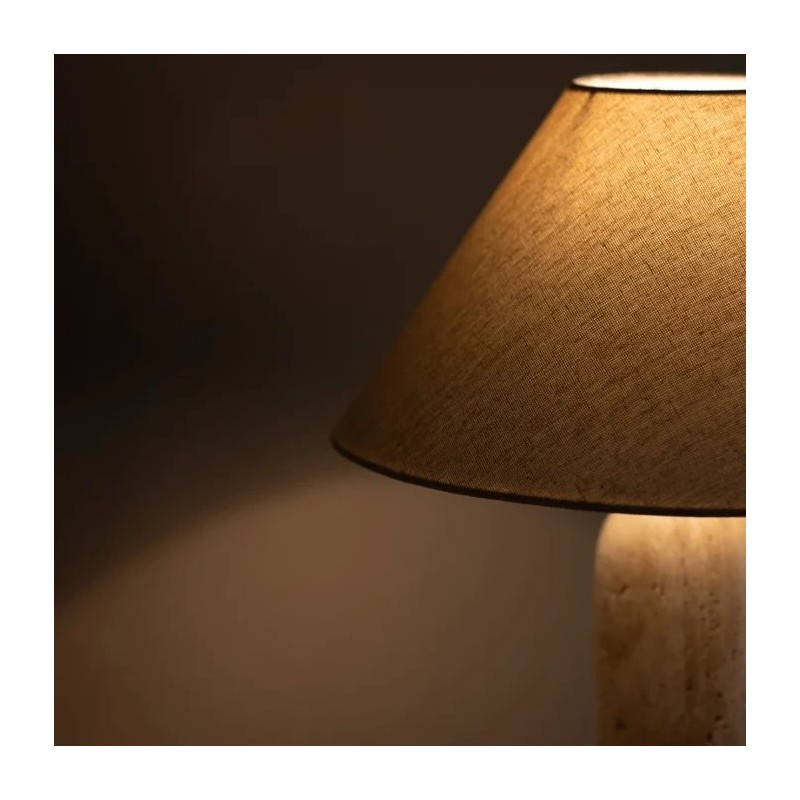 Hamlin Modern Linen & Travertine Cylindrical Table Lamp