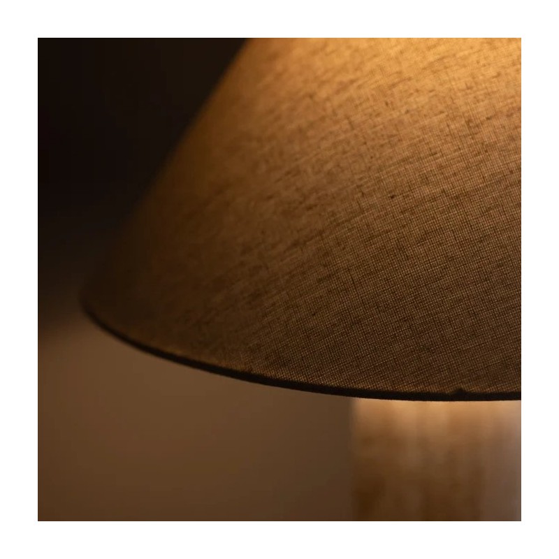 Hamlin Modern Linen & Travertine Cylindrical Table Lamp