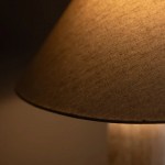 Hamlin Modern Linen & Travertine Cylindrical Table Lamp