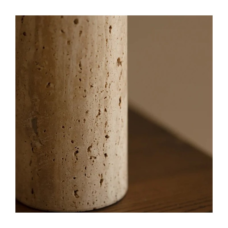 Hamlin Modern Linen & Travertine Cylindrical Table Lamp
