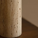 Hamlin Modern Linen & Travertine Cylindrical Table Lamp
