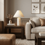 Hamlin Modern Linen & Travertine Cylindrical Table Lamp