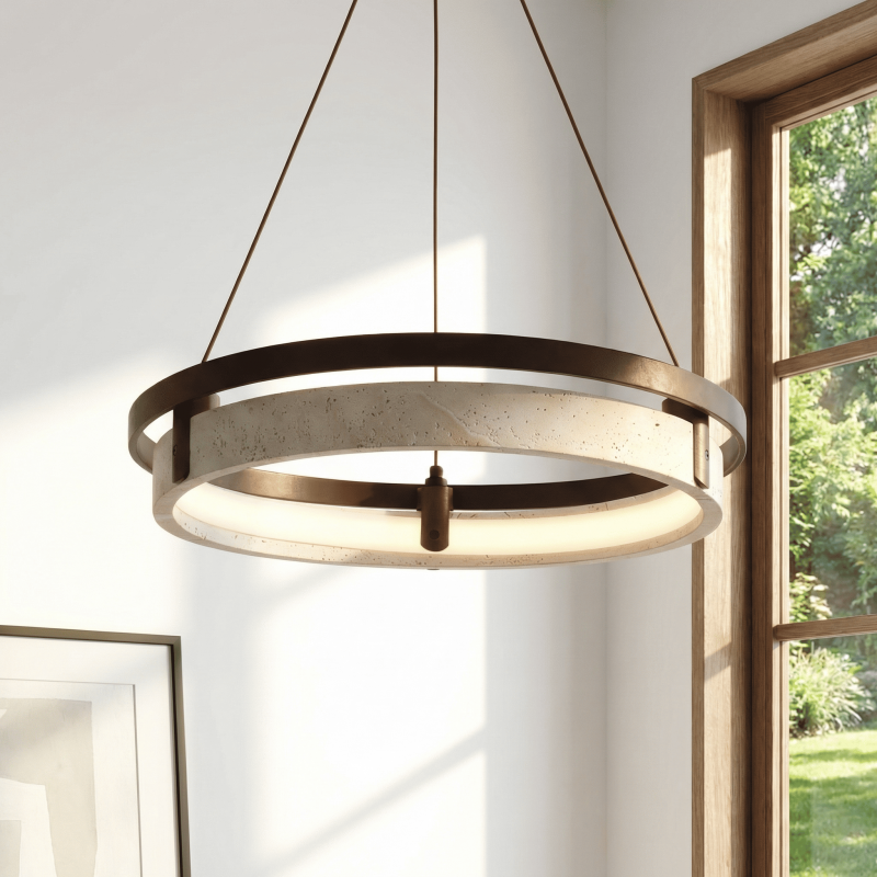 Hendricks Wabi-Sabi Travertine Circular LED Pendant Light