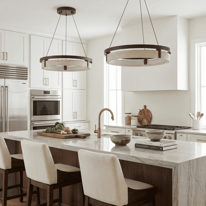 Hendricks Wabi-Sabi Travertine Circular LED Pendant Light