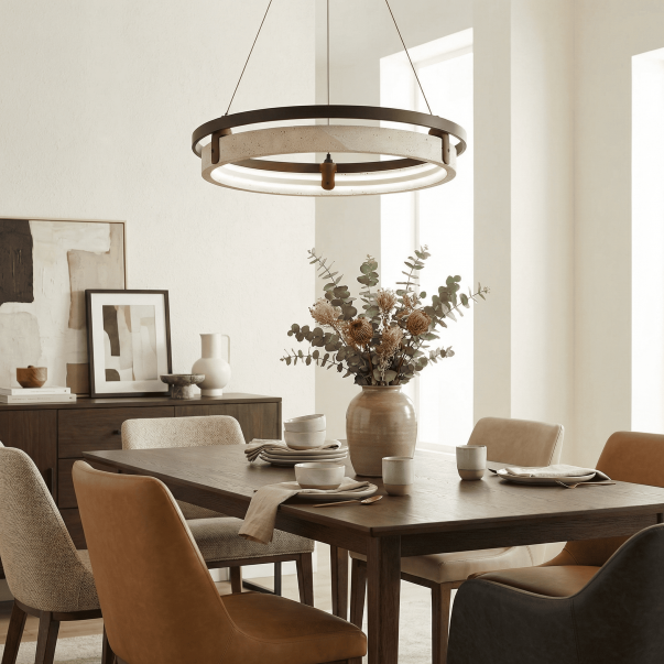 Hendricks Wabi-Sabi Travertine Circular LED Pendant Light