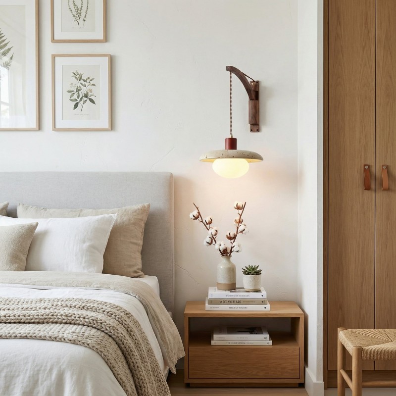 Josiah Modern Solid Wood Travertine Wall Lamp