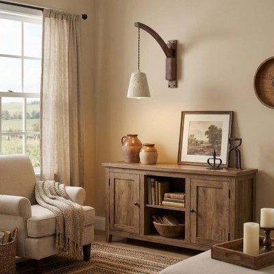 Josiah Modern Solid Wood Travertine Wall Lamp