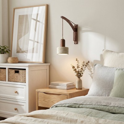 Josiah Modern Solid Wood Travertine Wall Lamp