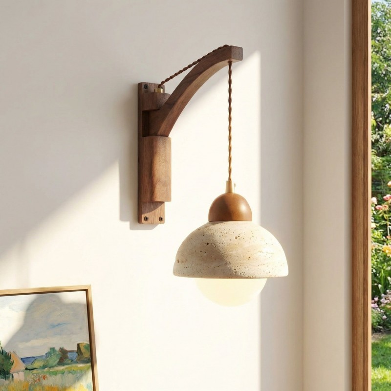 Josiah Modern Solid Wood Travertine Wall Lamp