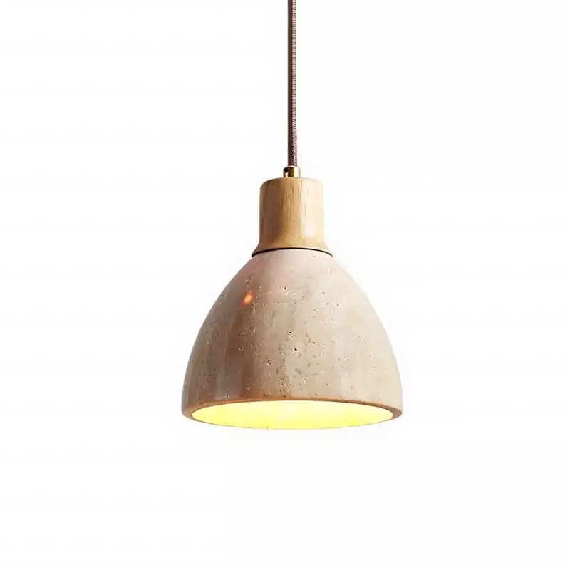 Kurtis Modern Travertine Wood Dome Pendant Light