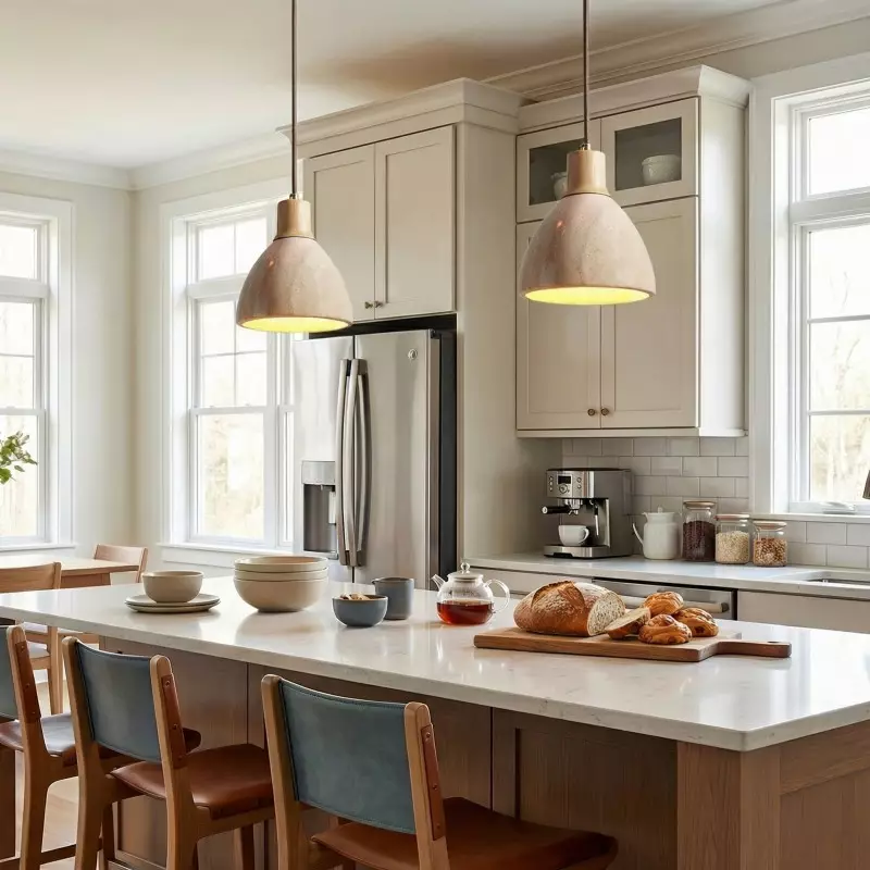 Kurtis Modern Travertine Wood Dome Pendant Light