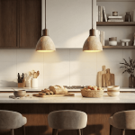 Kurtis Modern Travertine Wood Dome Pendant Light