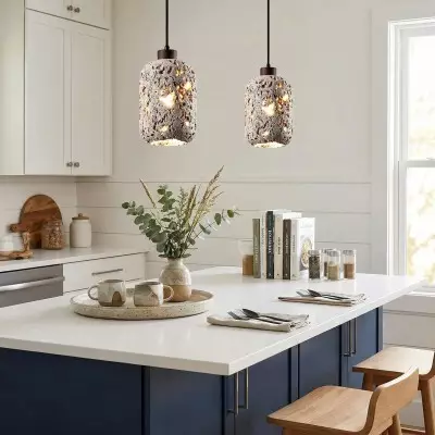 Kianu Wabi-Sabi Travertine Barrel Pendant Light