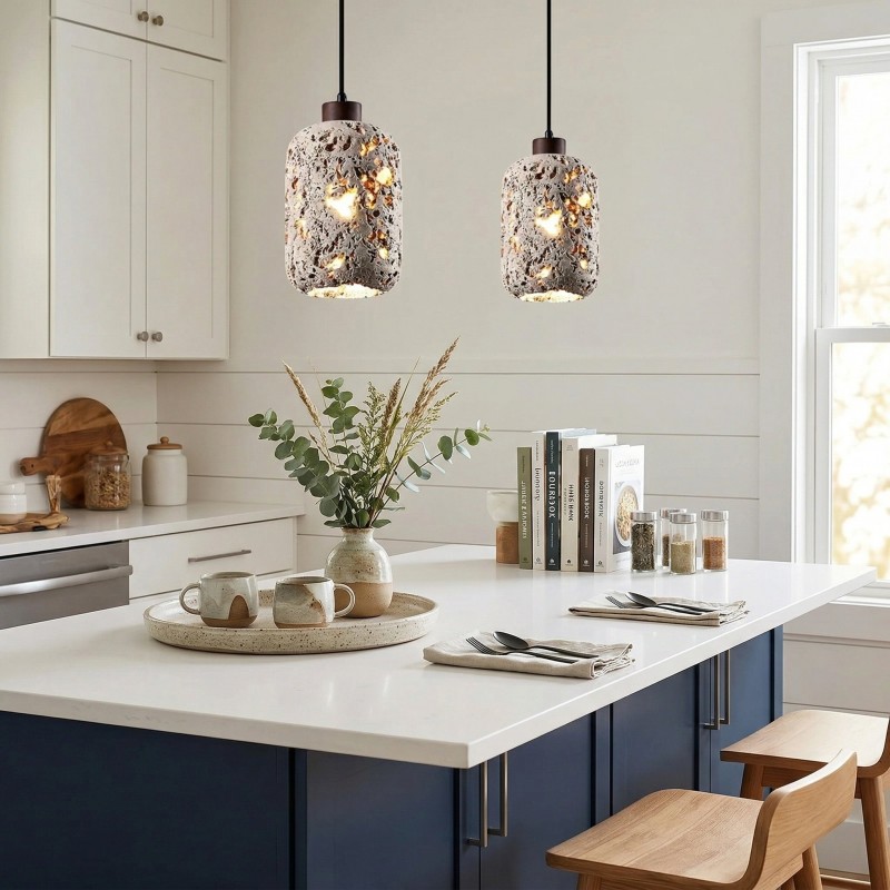 Kianu Wabi-Sabi Travertine Barrel Pendant Light