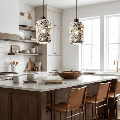 Kianu Wabi-Sabi Travertine Barrel Pendant Light