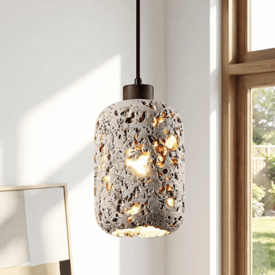 Kianu Wabi-Sabi Travertine Barrel Pendant Light
