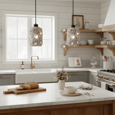 Kianu Wabi-Sabi Travertine Barrel Pendant Light