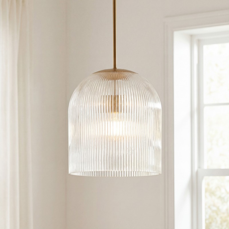 Alain Farmhouse Cooper Ribbed Glass Pendant Light