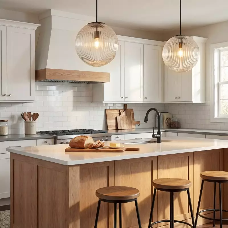 Alain Farmhouse Cooper Ribbed Glass Pendant Light