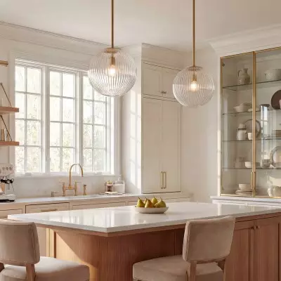 Alain Farmhouse Cooper Ribbed Glass Pendant Light