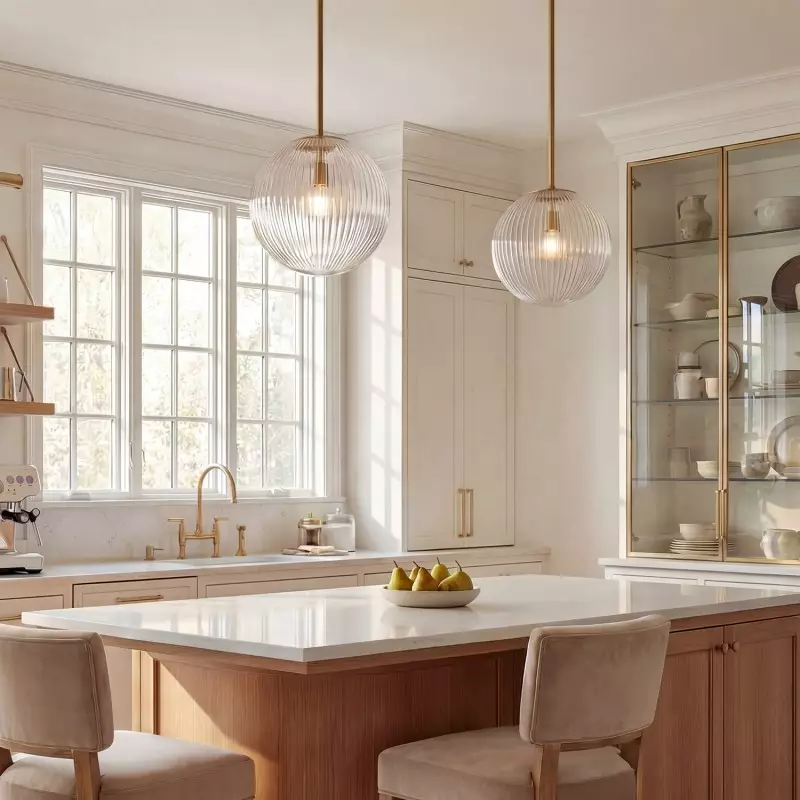 Alain Farmhouse Cooper Ribbed Glass Pendant Light