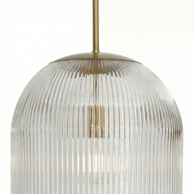 Alain Farmhouse Cooper Ribbed Glass Pendant Light