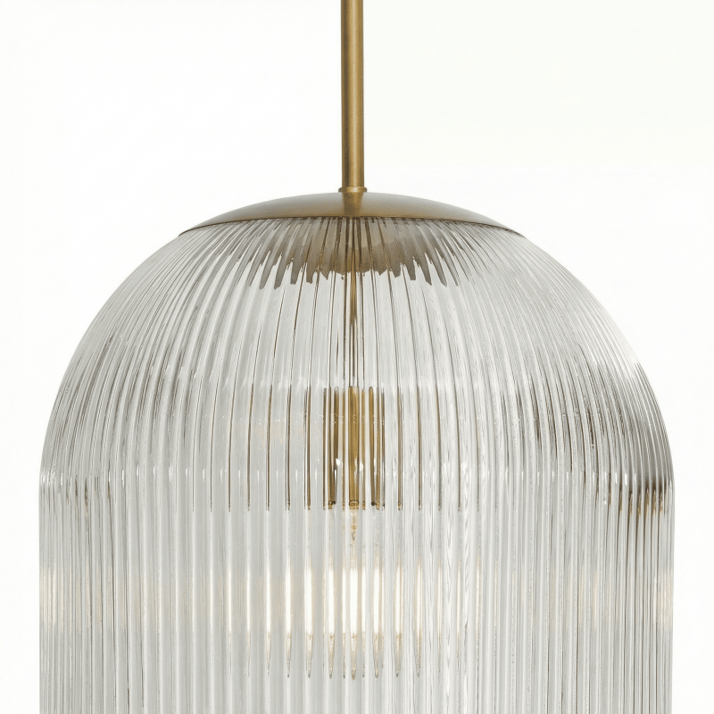 Alain Farmhouse Cooper Ribbed Glass Pendant Light For Dining Room & Kitchen