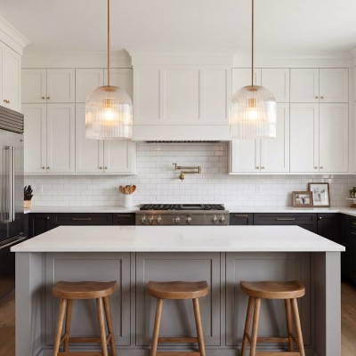 Alain Farmhouse Cooper Ribbed Glass Pendant Light For Dining Room & Kitchen