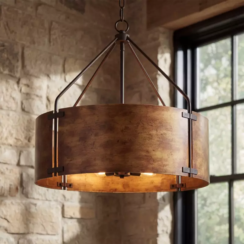 Ojaswi Rustic Bronze Industrial Pendant Light with Drum Shade
