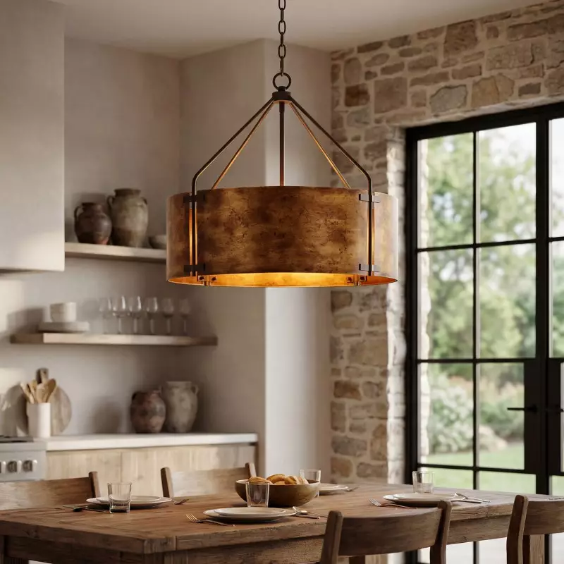 Ojaswi Rustic Bronze Industrial Pendant Light with Drum Shade