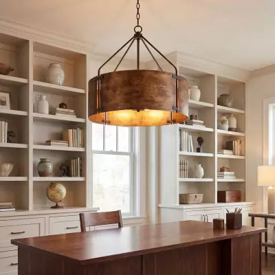 Ojaswi Rustic Bronze Industrial Pendant Light with Drum Shade