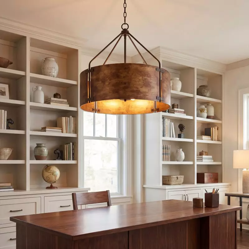 Ojaswi Rustic Bronze Industrial Pendant Light with Drum Shade