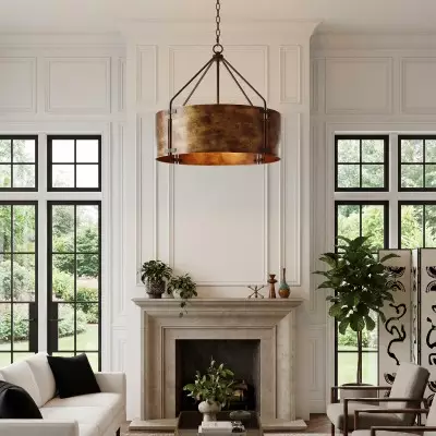 Ojaswi Rustic Bronze Industrial Pendant Light with Drum Shade