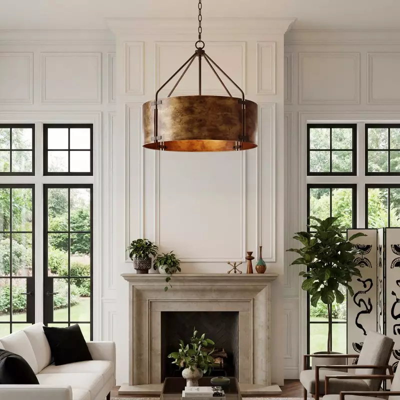 Ojaswi Rustic Bronze Industrial Pendant Light with Drum Shade