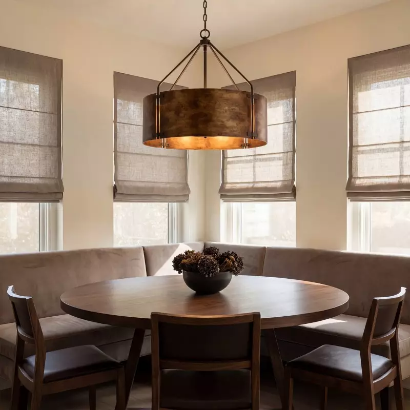 Ojaswi Rustic Bronze Industrial Pendant Light with Drum Shade