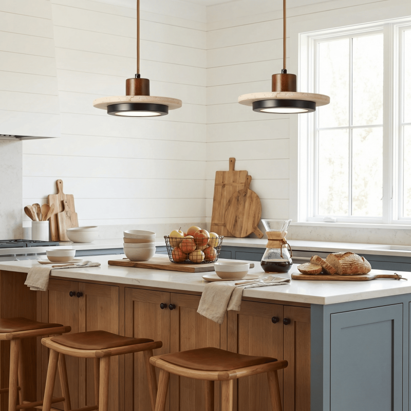 Kassia Wabi-Sabi Travertine Disc LED Pendant Light