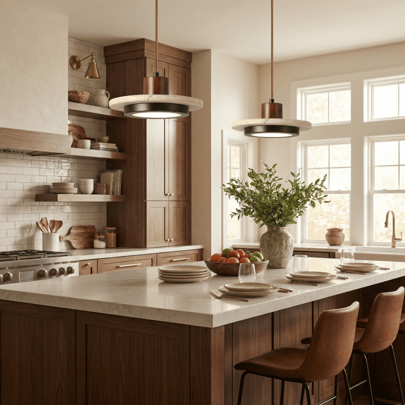 Kassia Wabi-Sabi Travertine Disc LED Pendant Light