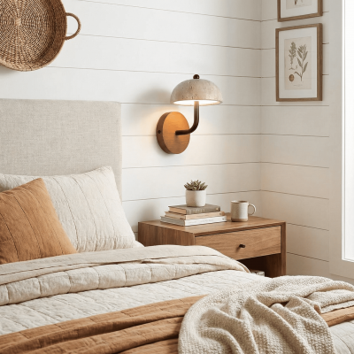 Analeigh Modern Travertine Dome Wall Sconce