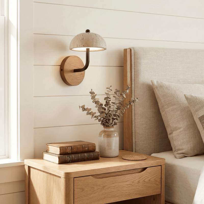 Analeigh Modern Travertine Dome Wall Sconce