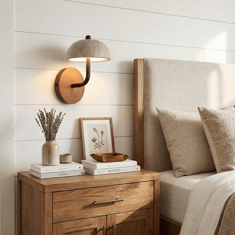 Analeigh Modern Travertine Dome Wall Sconce
