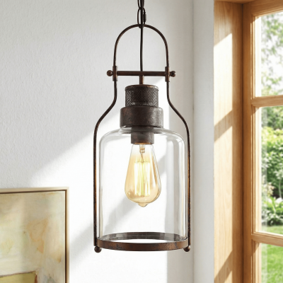 Eryxis Industrial Vintage Iron Glass Jar Pendant Light