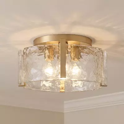 Ozu Modern Water Ripple Glass Drum Flush Mount Light