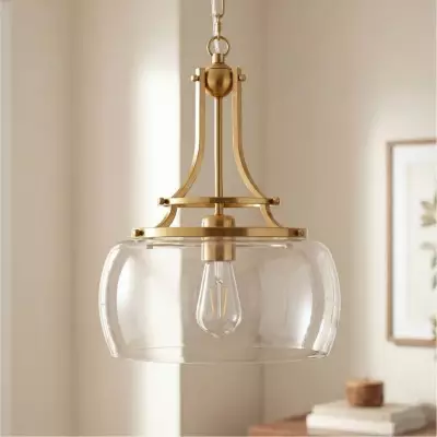 Thalys Brushed Gold Clear Glass Shade Pendant Light