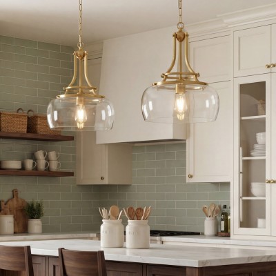 Thalys Brushed Gold Clear Glass Shade Pendant Light