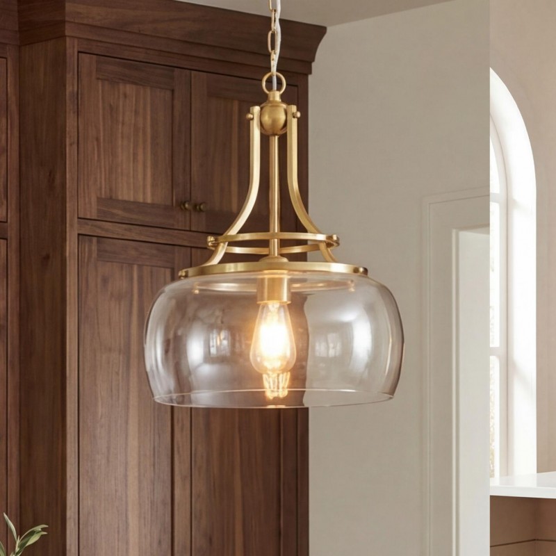 Thalys Brushed Gold Clear Glass Shade Pendant Light