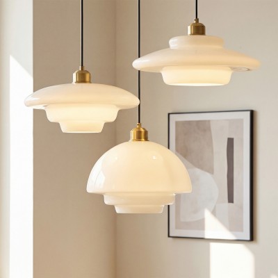 Ritika Vintage Art Cream Multi-Shape Glass Pendant Light