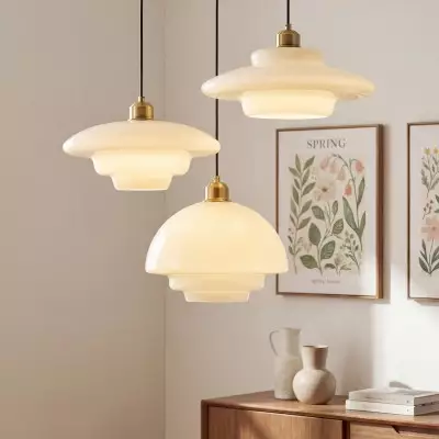 Ritika Vintage Art Cream Multi-Shape Glass Pendant Light
